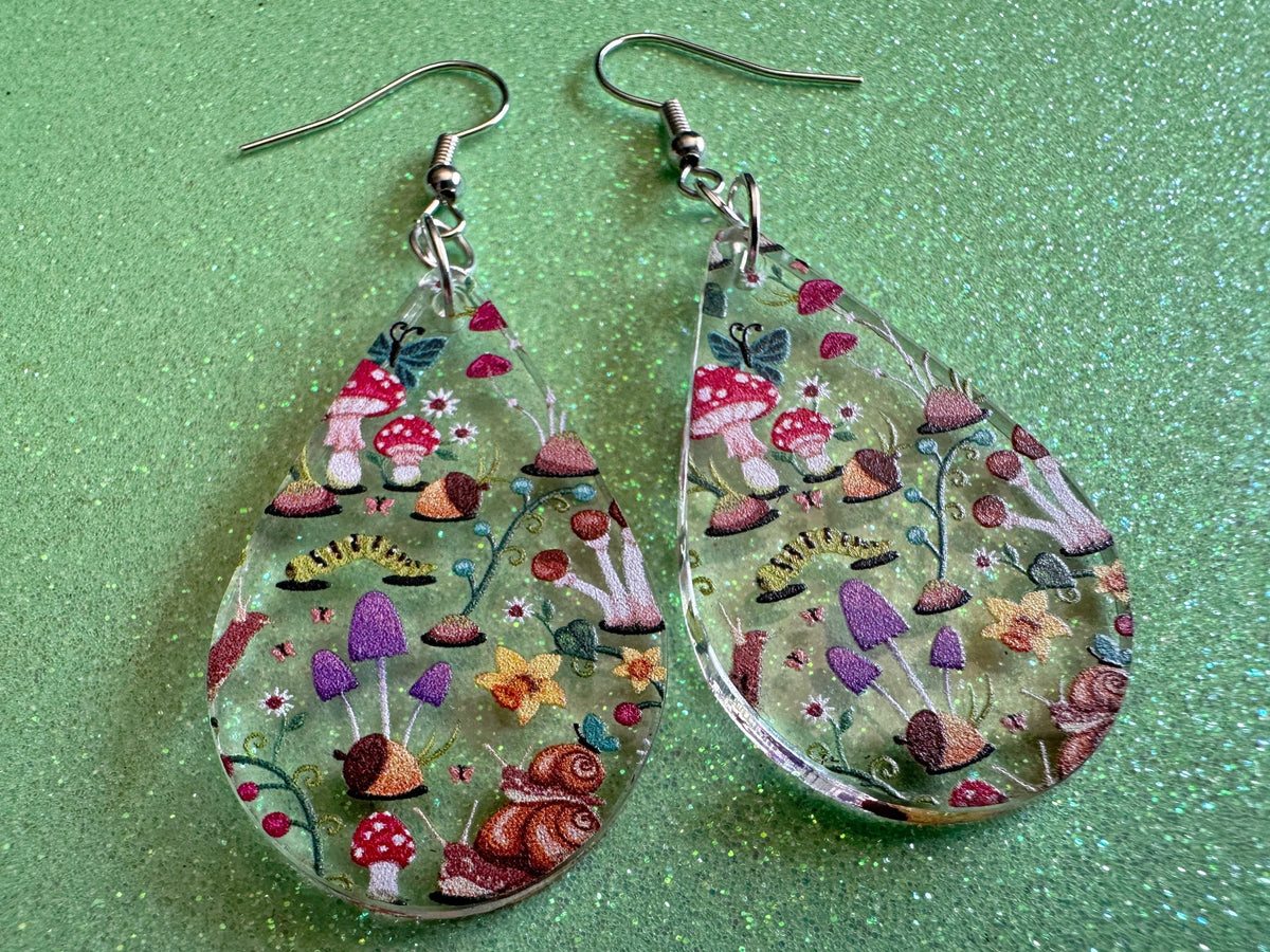 Forest Earrings: Laser Cut Acrylic Mushrooms, Trees, Snails, Amanita, Forest, Green, Insects, Cottage, Best Gifts for Her/Him/Them