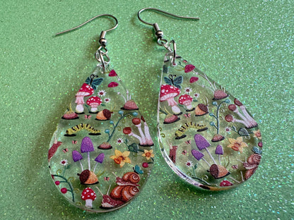 Forest Earrings: Laser Cut Acrylic Mushrooms, Trees, Snails, Amanita, Forest, Green, Insects, Cottage, Best Gifts for Her/Him/Them