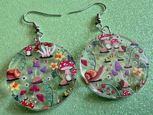 Forest Earrings: Laser Cut Acrylic Mushrooms, Trees, Snails, Amanita, Forest, Green, Insects, Cottage Core, Best Gifts for Her/Him/Them