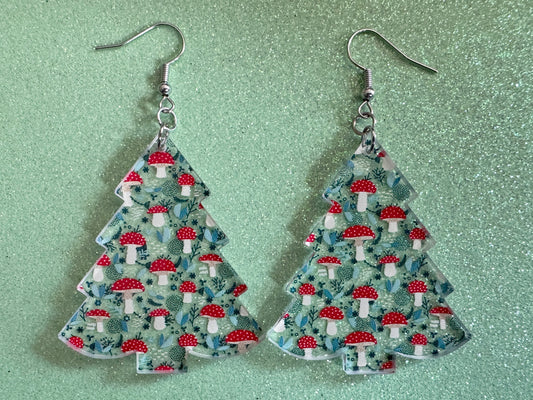 Forest Tree Earrings: Laser Cut Acrylic Mushrooms, Christmas Trees, Nature, Amanita, Green, Cottage Core, Best Gifts for Her/Him/Them