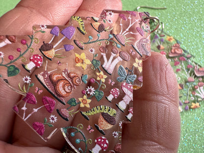 Forest Tree Earrings: Laser Cut Acrylic Mushrooms, Christmas Trees, Nature, Snails, Amanita, Green, Insects, Cottage, Gifts for Her/Him/Them