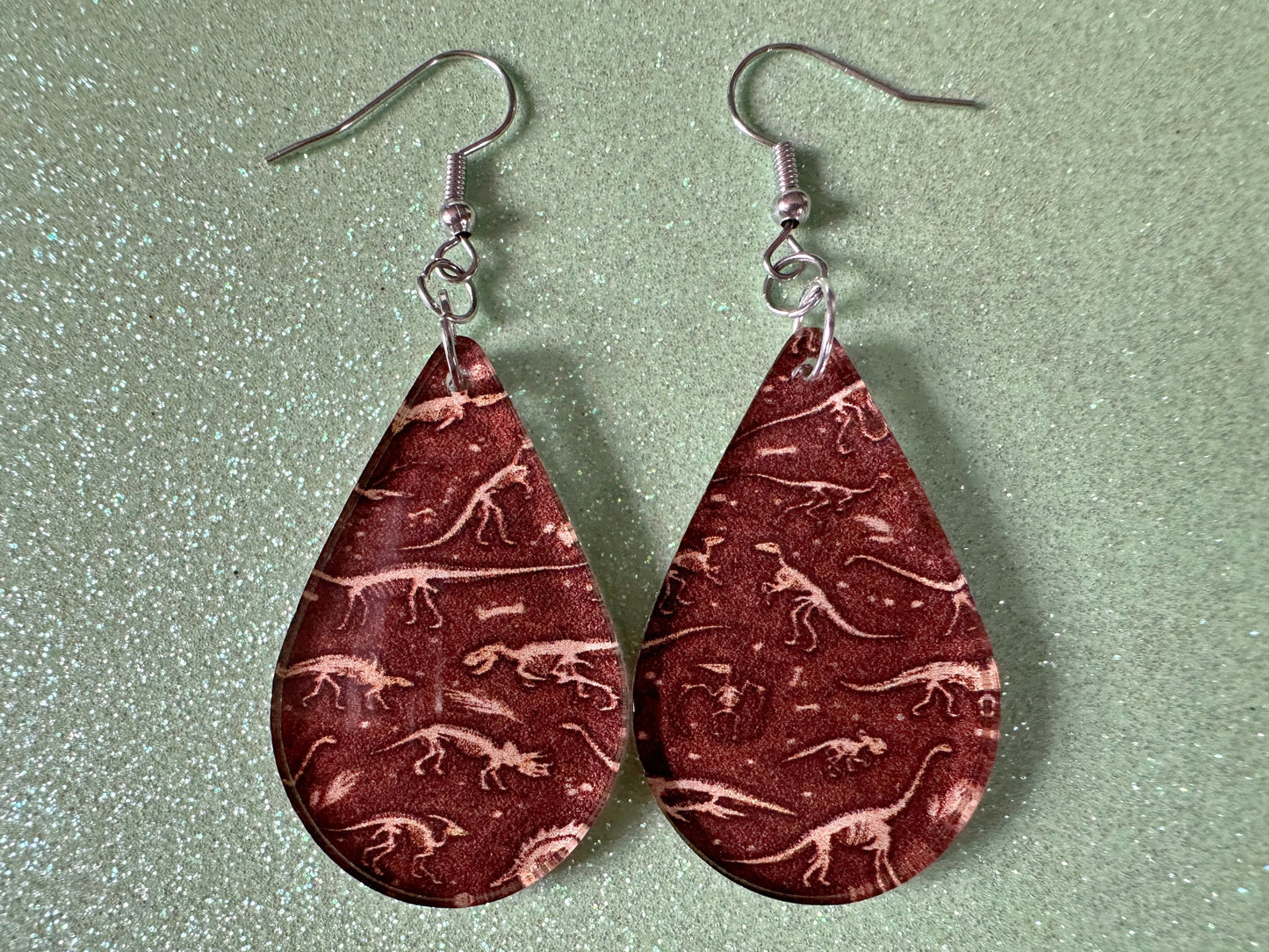 Fossil Earrings: Laser Cut Acrylic Dinosaur Fossils, Jurassic Park, Science, History, Archeologist, Paleontologist, Gifts for Her/Him/Them