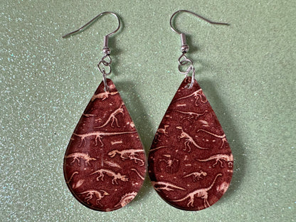 Fossil Earrings: Laser Cut Acrylic Dinosaur Fossils, Jurassic Park, Science, History, Archeologist, Paleontologist, Gifts for Her/Him/Them