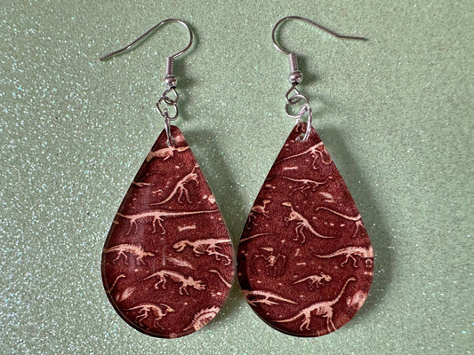 Fossil Earrings: Laser Cut Acrylic Dinosaur Fossils, Jurassic Park, Science, History, Archeologist, Paleontologist, Gifts for Her/Him/Them