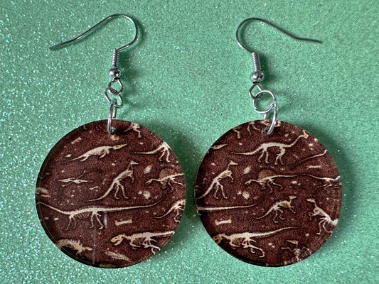 Fossil Earrings: Laser Cut Acrylic Dinosaur Fossils, Jurassic Park, Science, History, Archeologist, Paleontologist, Gifts for Her/Him/Them