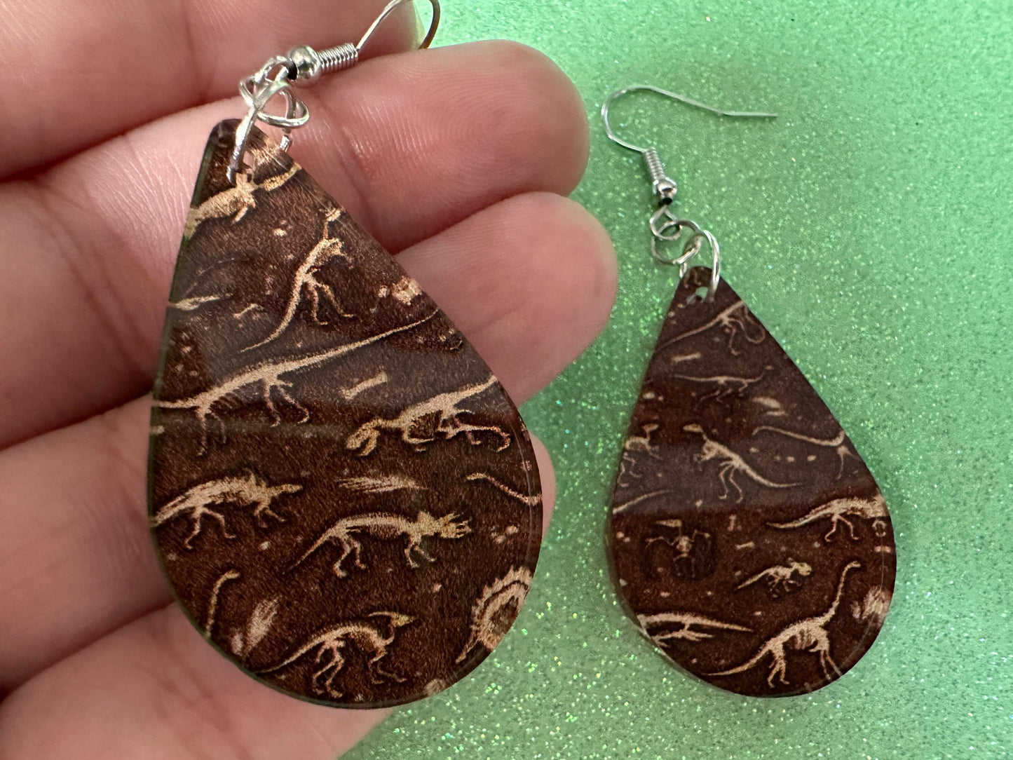 Fossil Earrings: Laser Cut Acrylic Dinosaur Fossils, Jurassic Park, Science, History, Archeologist, Paleontologist, Gifts for Her/Him/Them