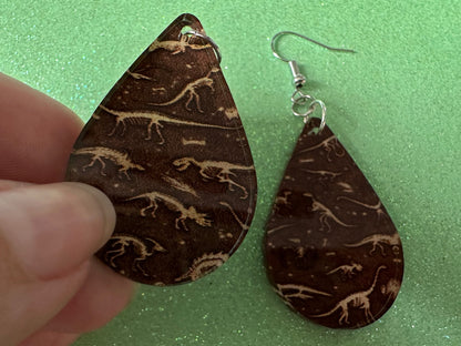 Fossil Earrings: Laser Cut Acrylic Dinosaur Fossils, Jurassic Park, Science, History, Archeologist, Paleontologist, Gifts for Her/Him/Them