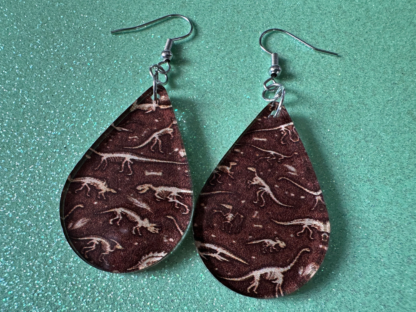 Fossil Earrings: Laser Cut Acrylic Dinosaur Fossils, Jurassic Park, Science, History, Archeologist, Paleontologist, Gifts for Her/Him/Them