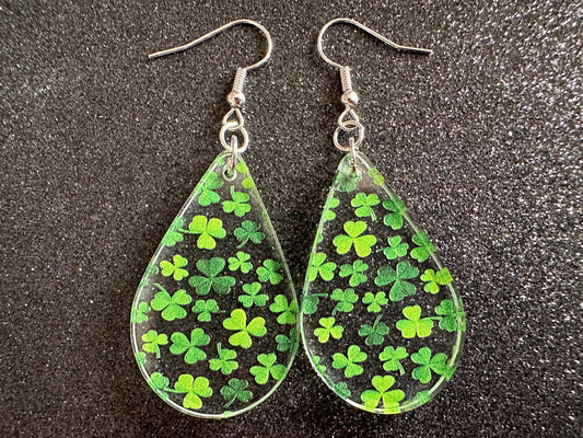 Four Leaf Clover Earrings: Laser Cut Acrylic Earrings, St. Patrick's Day, Green Earrings, Leprechaun, Irish, Best Gifts for Her/Him/Them