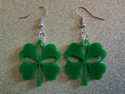 Four Leaf Clover Earrings: Laser Cut Acrylic Earrings, St. Patrick's Day, Green Earrings, Leprechaun, Irish, Best Gifts for Her/Him/Them
