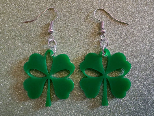 Four Leaf Clover Earrings: Laser Cut Acrylic Earrings, St. Patrick's Day, Green Earrings, Leprechaun, Irish, Best Gifts for Her/Him/Them
