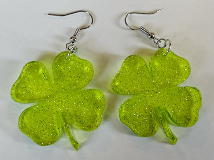 Four Leaf Clover Earrings: Laser Cut Acrylic Earrings, St. Patrick's Day, Green Earrings, Leprechaun, Irish, Best Gifts for Her/Him/Them
