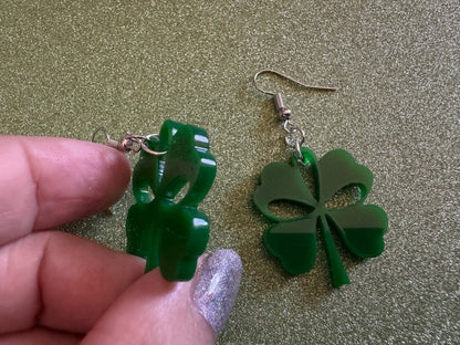 Four Leaf Clover Earrings: Laser Cut Acrylic Earrings, St. Patrick's Day, Green Earrings, Leprechaun, Irish, Best Gifts for Her/Him/Them