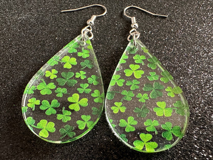 Four Leaf Clover Earrings: Laser Cut Acrylic Earrings, St. Patrick's Day, Green Earrings, Leprechaun, Irish, Best Gifts for Her/Him/Them