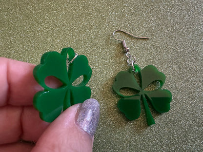 Four Leaf Clover Earrings: Laser Cut Acrylic Earrings, St. Patrick's Day, Green Earrings, Leprechaun, Irish, Best Gifts for Her/Him/Them