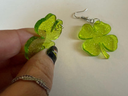 Four Leaf Clover Earrings: Laser Cut Acrylic Earrings, St. Patrick's Day, Green Earrings, Leprechaun, Irish, Best Gifts for Her/Him/Them
