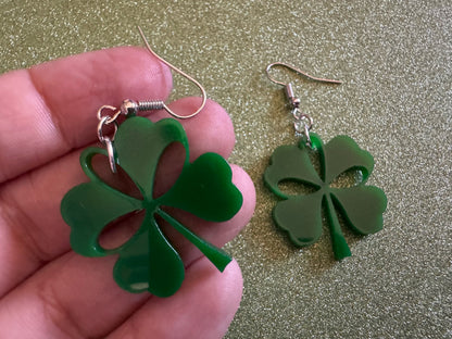 Four Leaf Clover Earrings: Laser Cut Acrylic Earrings, St. Patrick's Day, Green Earrings, Leprechaun, Irish, Best Gifts for Her/Him/Them