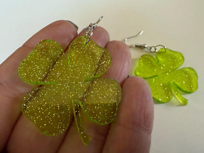 Four Leaf Clover Earrings: Laser Cut Acrylic Earrings, St. Patrick's Day, Green Earrings, Leprechaun, Irish, Best Gifts for Her/Him/Them