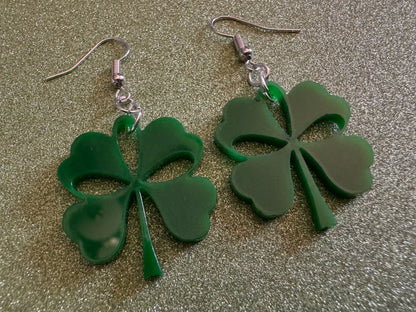 Four Leaf Clover Earrings: Laser Cut Acrylic Earrings, St. Patrick's Day, Green Earrings, Leprechaun, Irish, Best Gifts for Her/Him/Them
