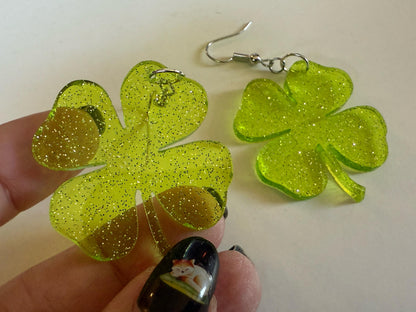 Four Leaf Clover Earrings: Laser Cut Acrylic Earrings, St. Patrick's Day, Green Earrings, Leprechaun, Irish, Best Gifts for Her/Him/Them
