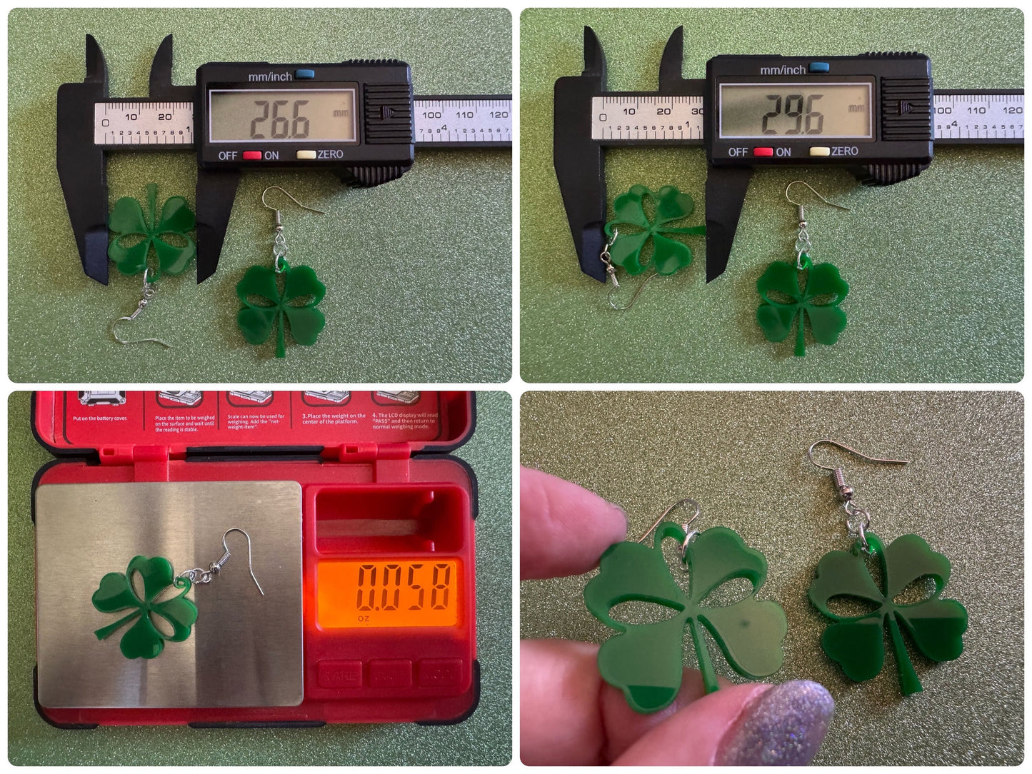 Four Leaf Clover Earrings: Laser Cut Acrylic Earrings, St. Patrick's Day, Green Earrings, Leprechaun, Irish, Best Gifts for Her/Him/Them