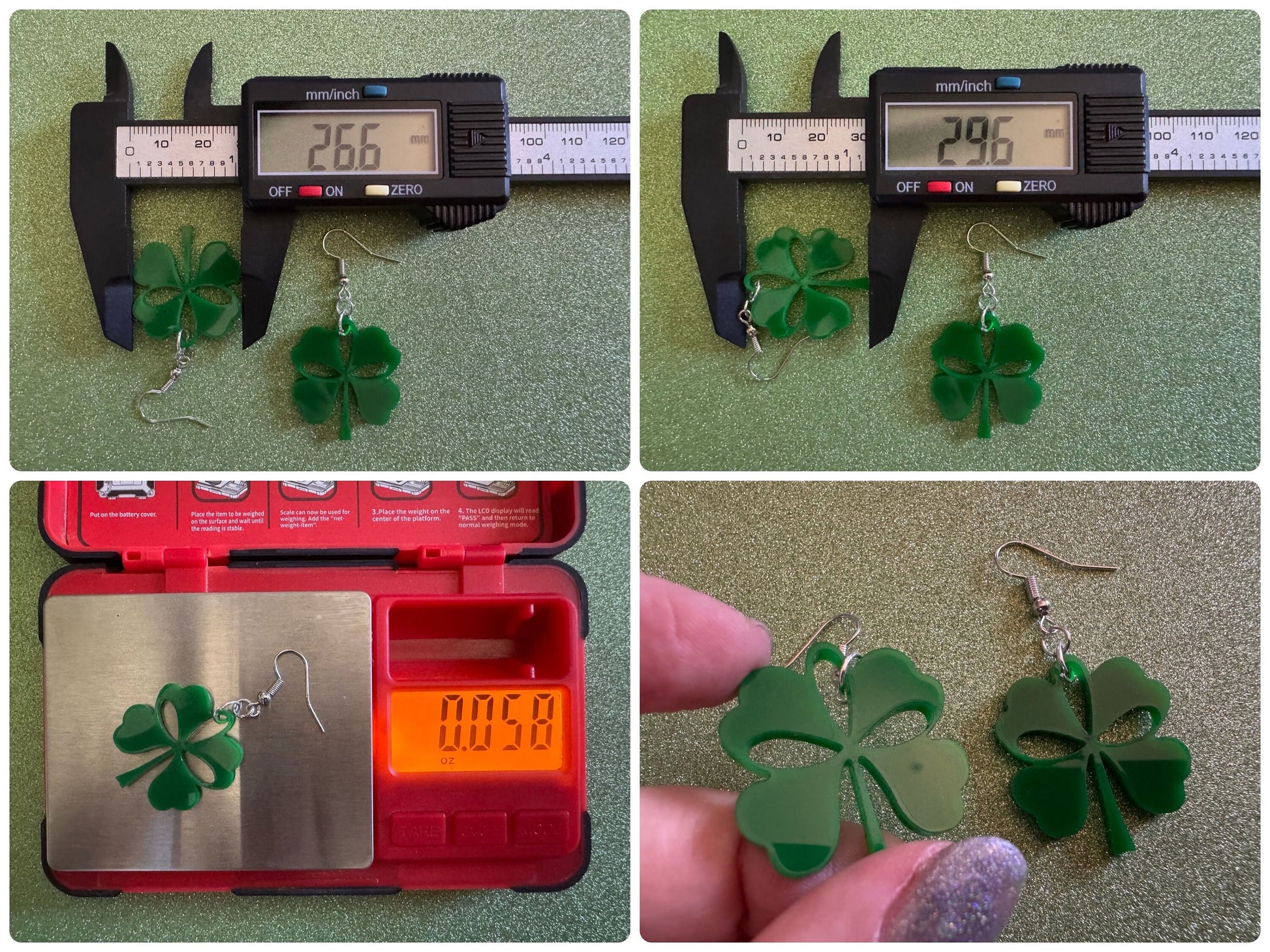 Four Leaf Clover Earrings: Laser Cut Acrylic Earrings, St. Patrick's Day, Green Earrings, Leprechaun, Irish, Best Gifts for Her/Him/Them