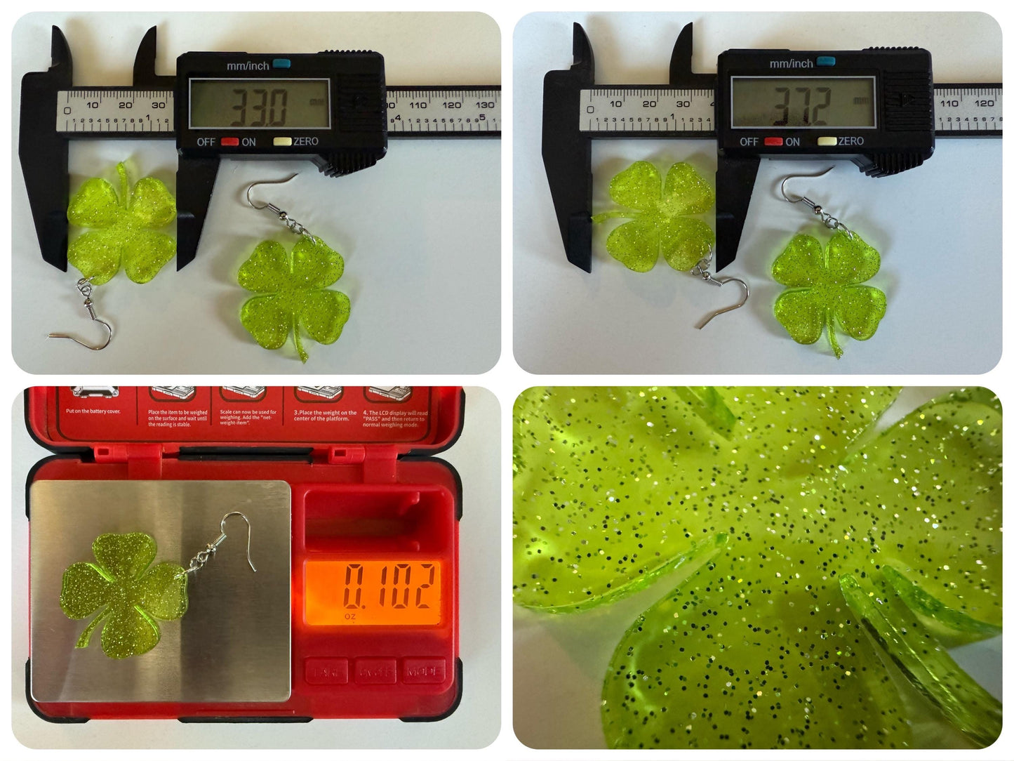 Four Leaf Clover Earrings: Laser Cut Acrylic Earrings, St. Patrick's Day, Green Earrings, Leprechaun, Irish, Best Gifts for Her/Him/Them