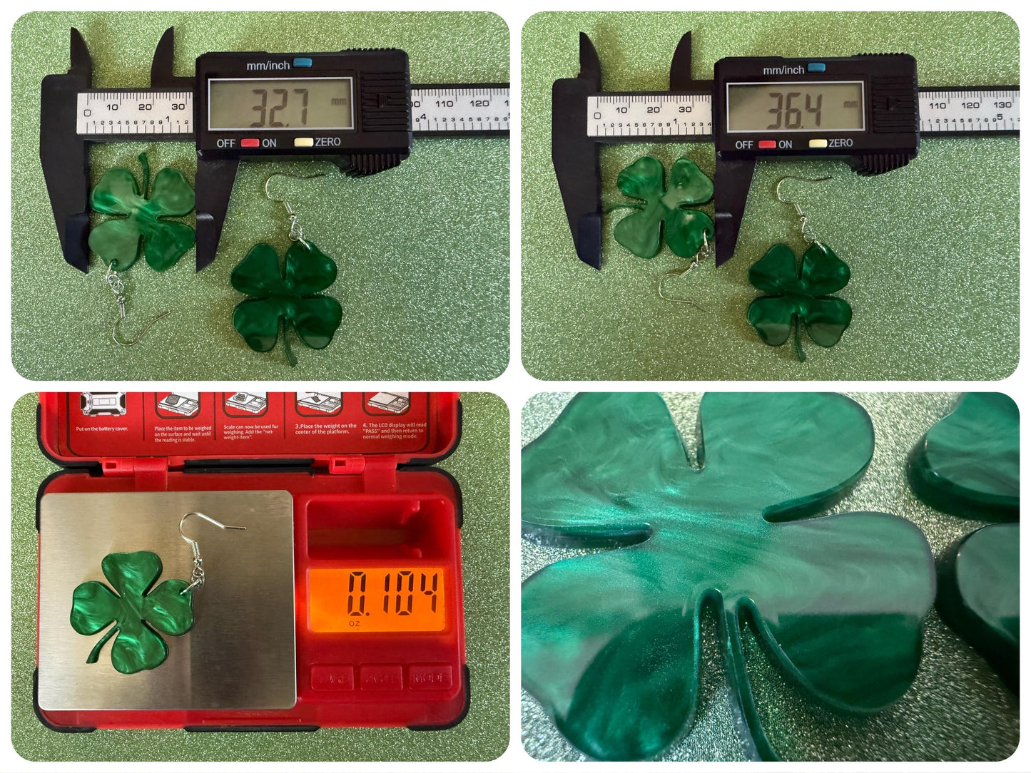 Four Leaf Clover Earrings: Laser Cut Acrylic Earrings, St. Patrick's Day, Green Earrings, Leprechaun, Irish, Best Gifts for Her/Him/Them