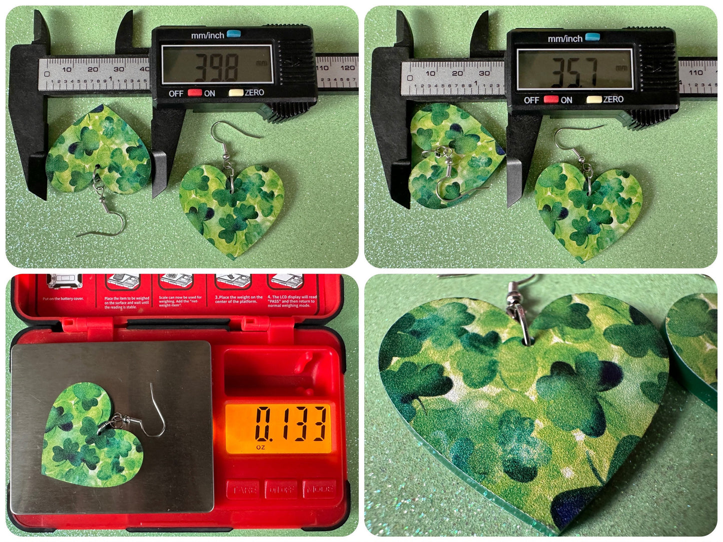 Four Leaf Clover Earrings: Laser Cut Acrylic Earrings, St. Patrick's Day, Green Earrings, Leprechaun, Irish, Best Gifts for Her/Him/Them