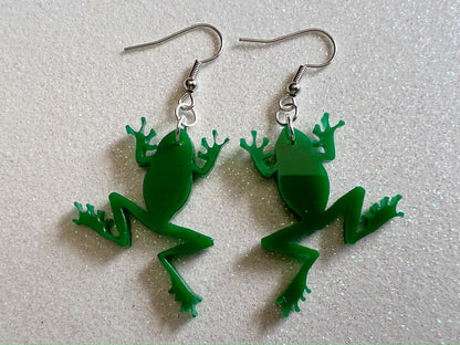Frog Earrings: Laser Cut Acrylic Green Frogs, Simple Frog Outline, Frog Silhouette, Fall Earrings, Animals, Best Gifts for Her/Him/Them
