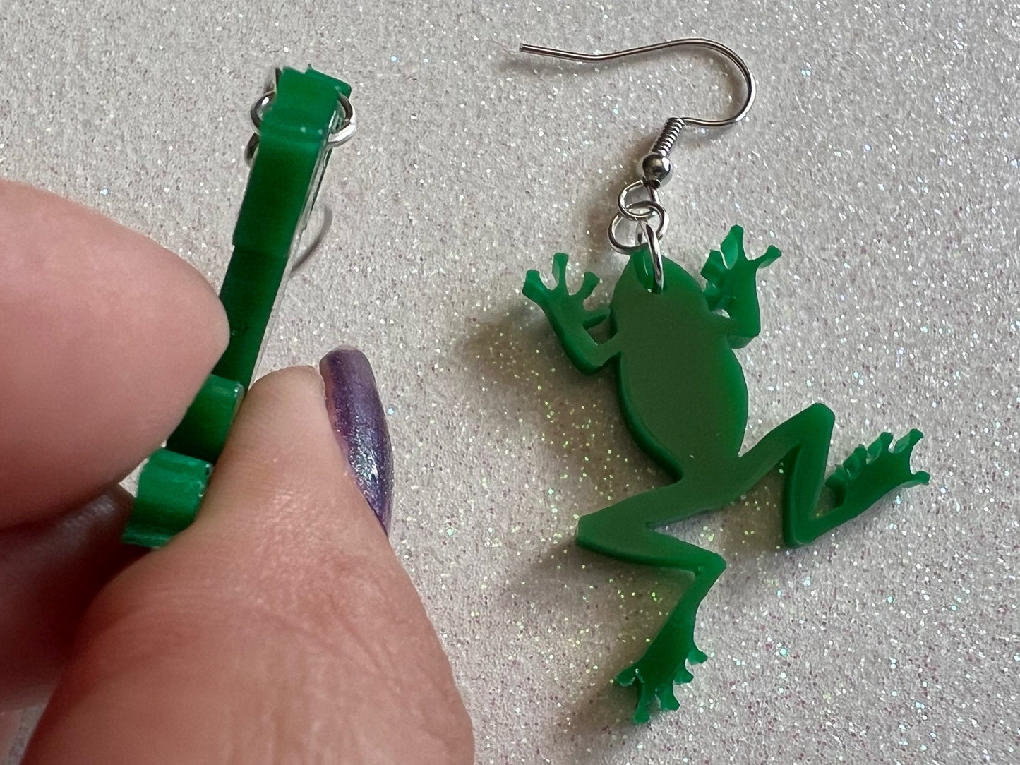 Frog Earrings: Laser Cut Acrylic Green Frogs, Simple Frog Outline, Frog Silhouette, Fall Earrings, Animals, Best Gifts for Her/Him/Them