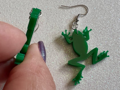 Frog Earrings: Laser Cut Acrylic Green Frogs, Simple Frog Outline, Frog Silhouette, Fall Earrings, Animals, Best Gifts for Her/Him/Them