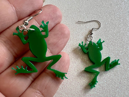 Frog Earrings: Laser Cut Acrylic Green Frogs, Simple Frog Outline, Frog Silhouette, Fall Earrings, Animals, Best Gifts for Her/Him/Them