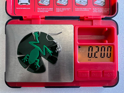 Frog on Lily Pad Earrings: Laser Cut Acrylic Green Frogs, Simple Frog Silhouette, Lily Pads, Fall Earrings, Animals, Gifts for Her/Him/Them