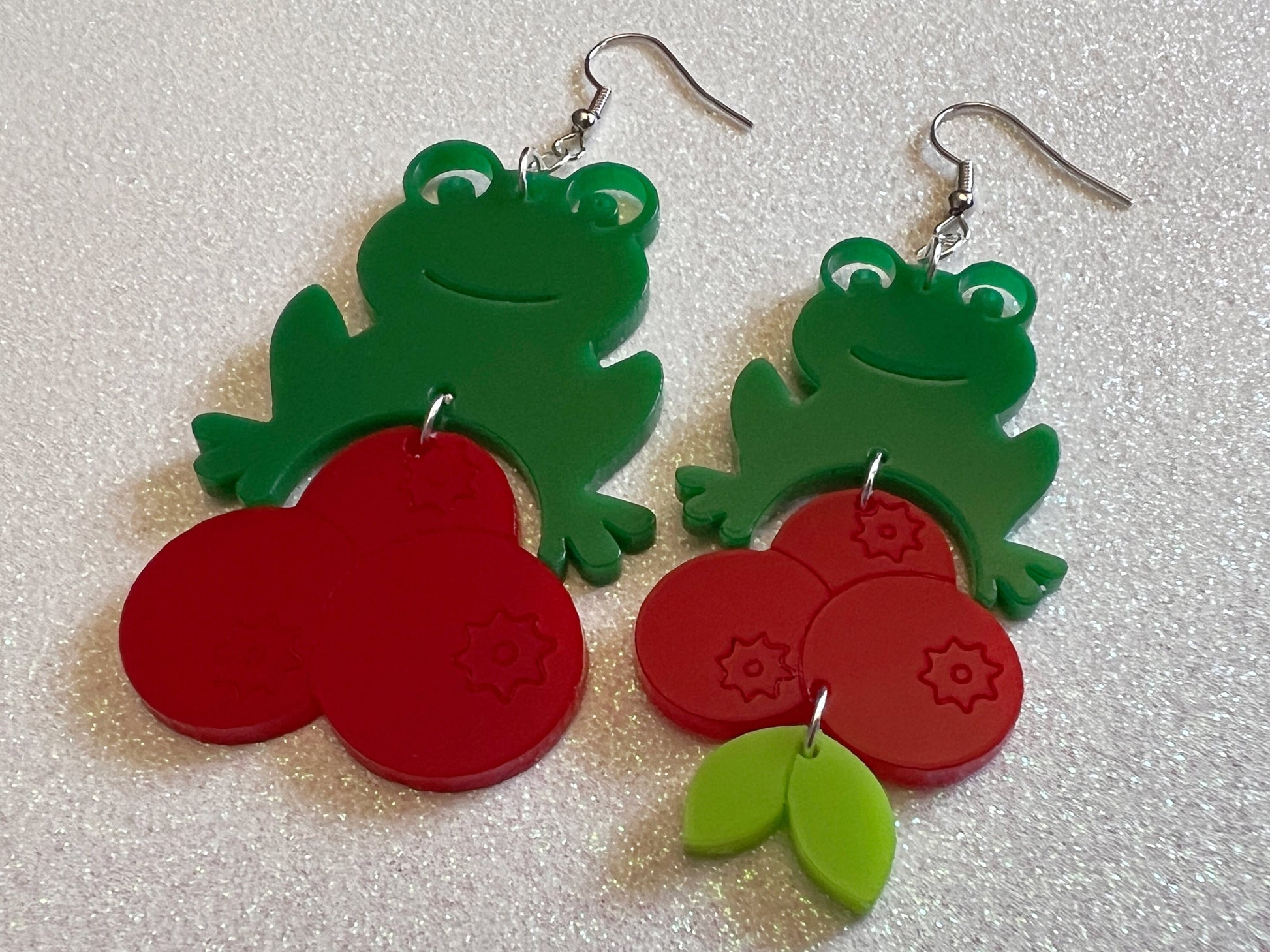 Frogs and Cranberries It Must Be Fall Earrings: Laser Cut Acrylic Frogs, Cranberry, Halloween, Autumn, Meme, Green, Gifts for Her/Him/Them