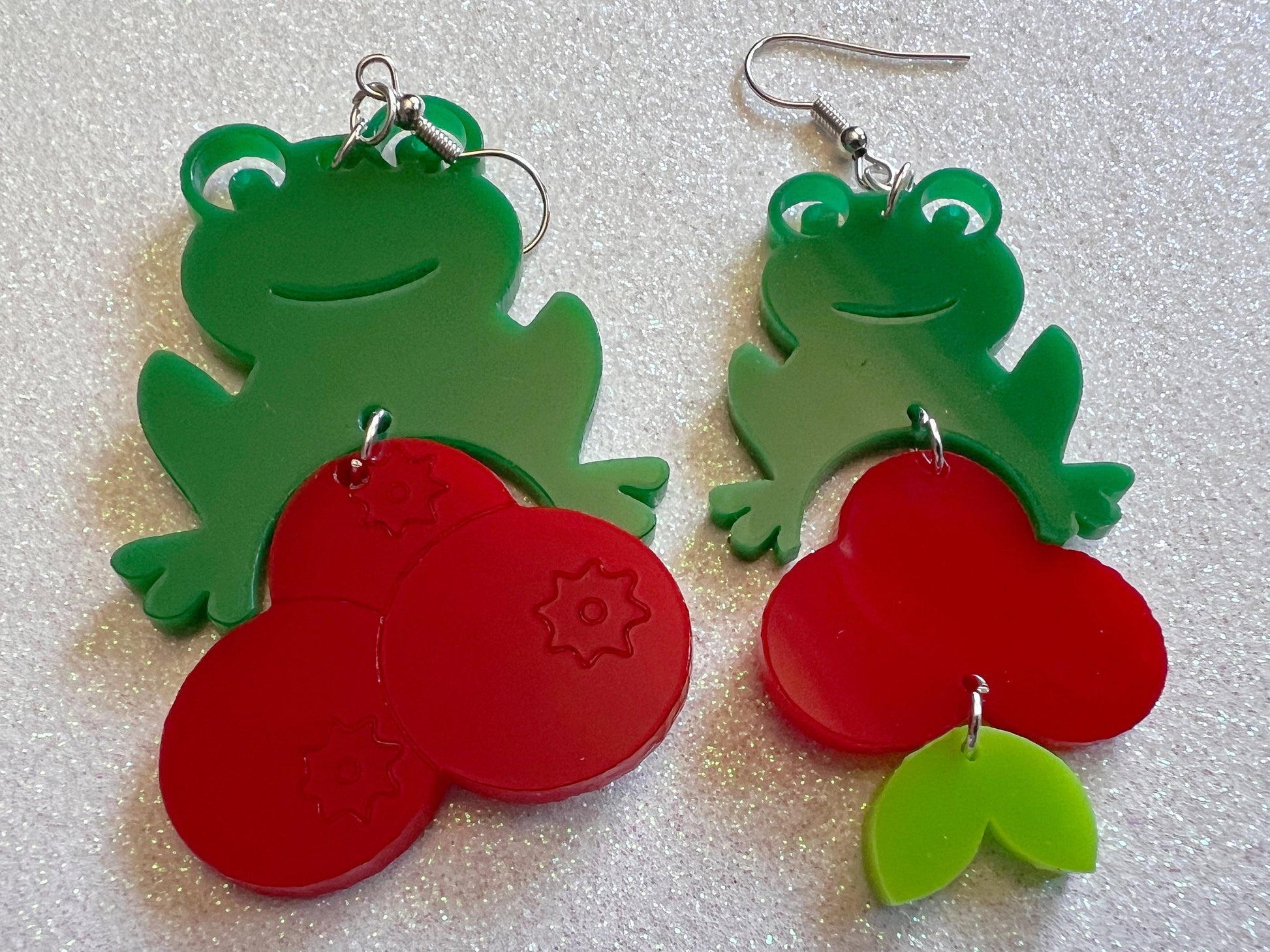Frogs and Cranberries It Must Be Fall Earrings: Laser Cut Acrylic Frogs, Cranberry, Halloween, Autumn, Meme, Green, Gifts for Her/Him/Them