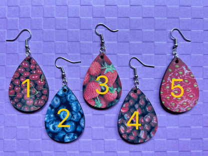 Fruit Earrings: Strawberry, Blueberry, Pomegranates, Cherries, Sublimated, Best Gifts for Her/Him/Them