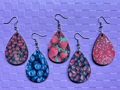 Fruit Earrings: Strawberry, Blueberry, Pomegranates, Cherries, Sublimated, Best Gifts for Her/Him/Them