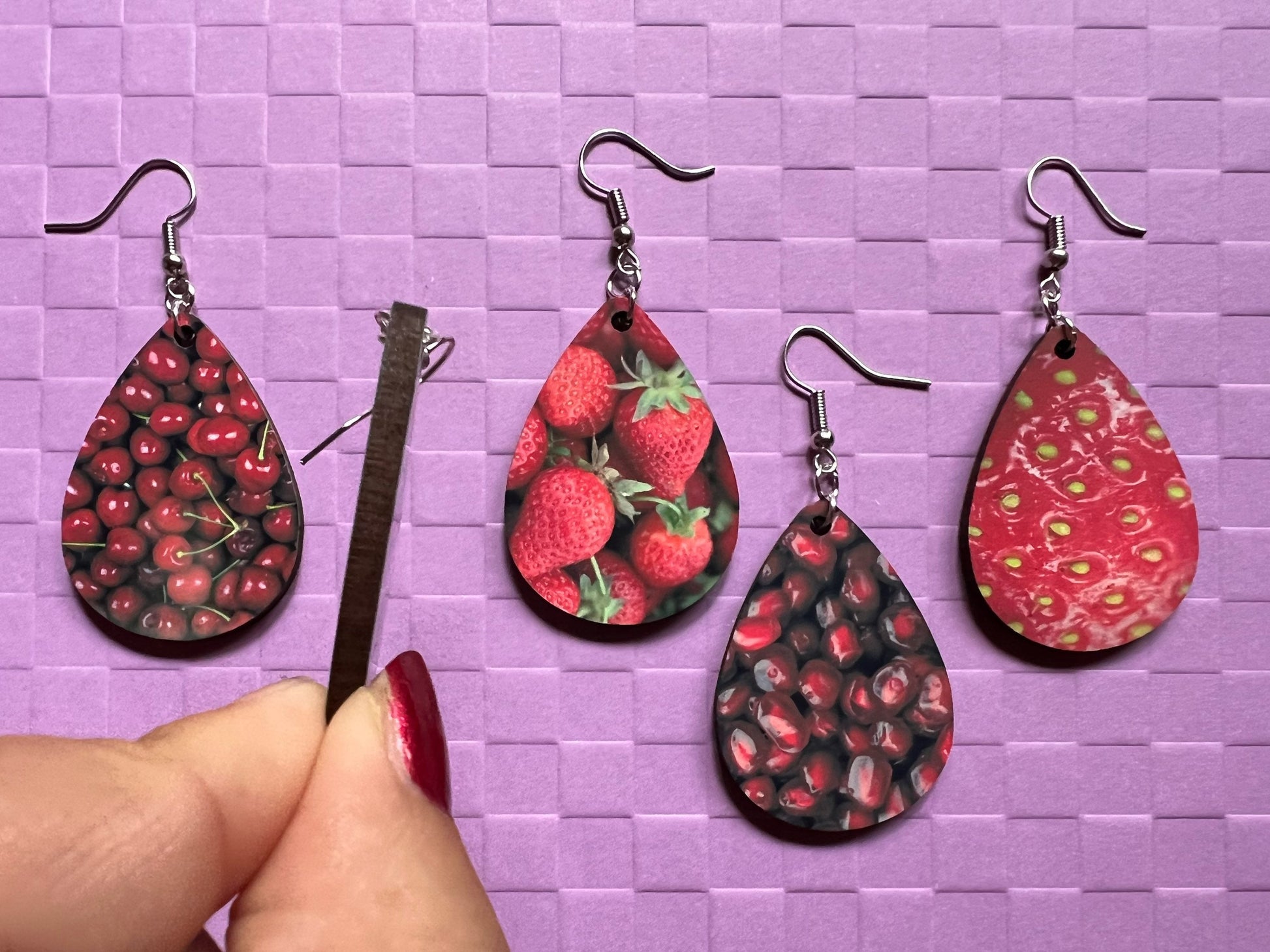 Fruit Earrings: Strawberry, Blueberry, Pomegranates, Cherries, Sublimated, Best Gifts for Her/Him/Them