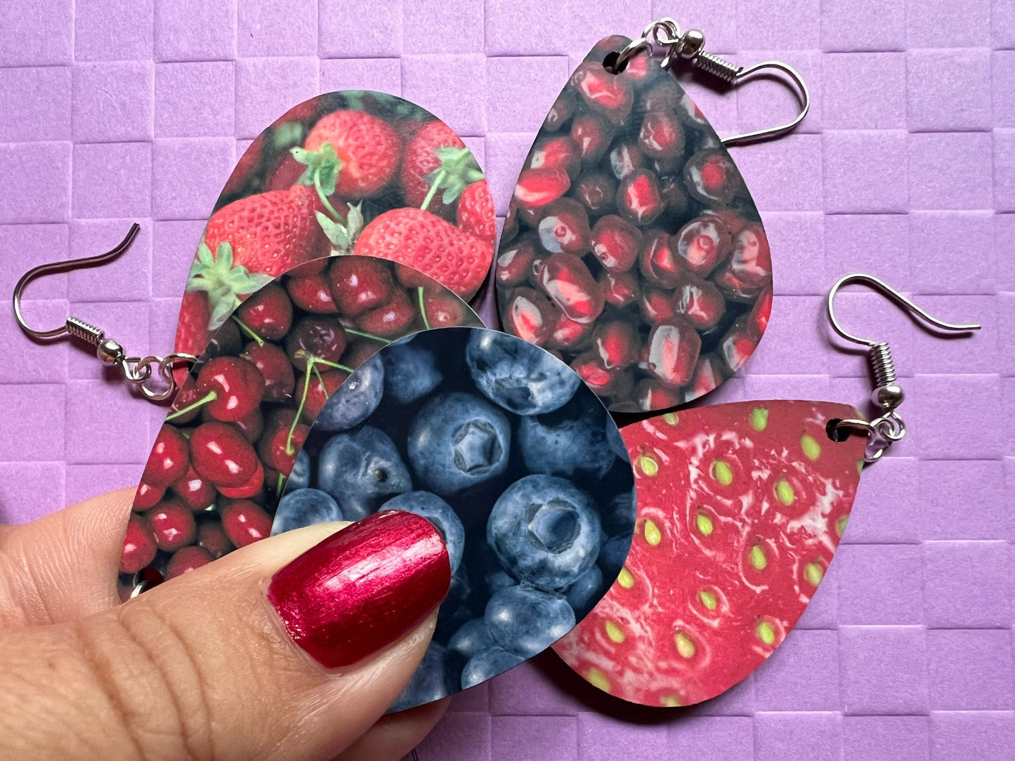 Fruit Earrings: Strawberry, Blueberry, Pomegranates, Cherries, Sublimated, Best Gifts for Her/Him/Them