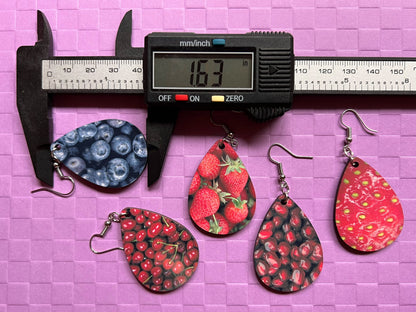 Fruit Earrings: Strawberry, Blueberry, Pomegranates, Cherries, Sublimated, Best Gifts for Her/Him/Them