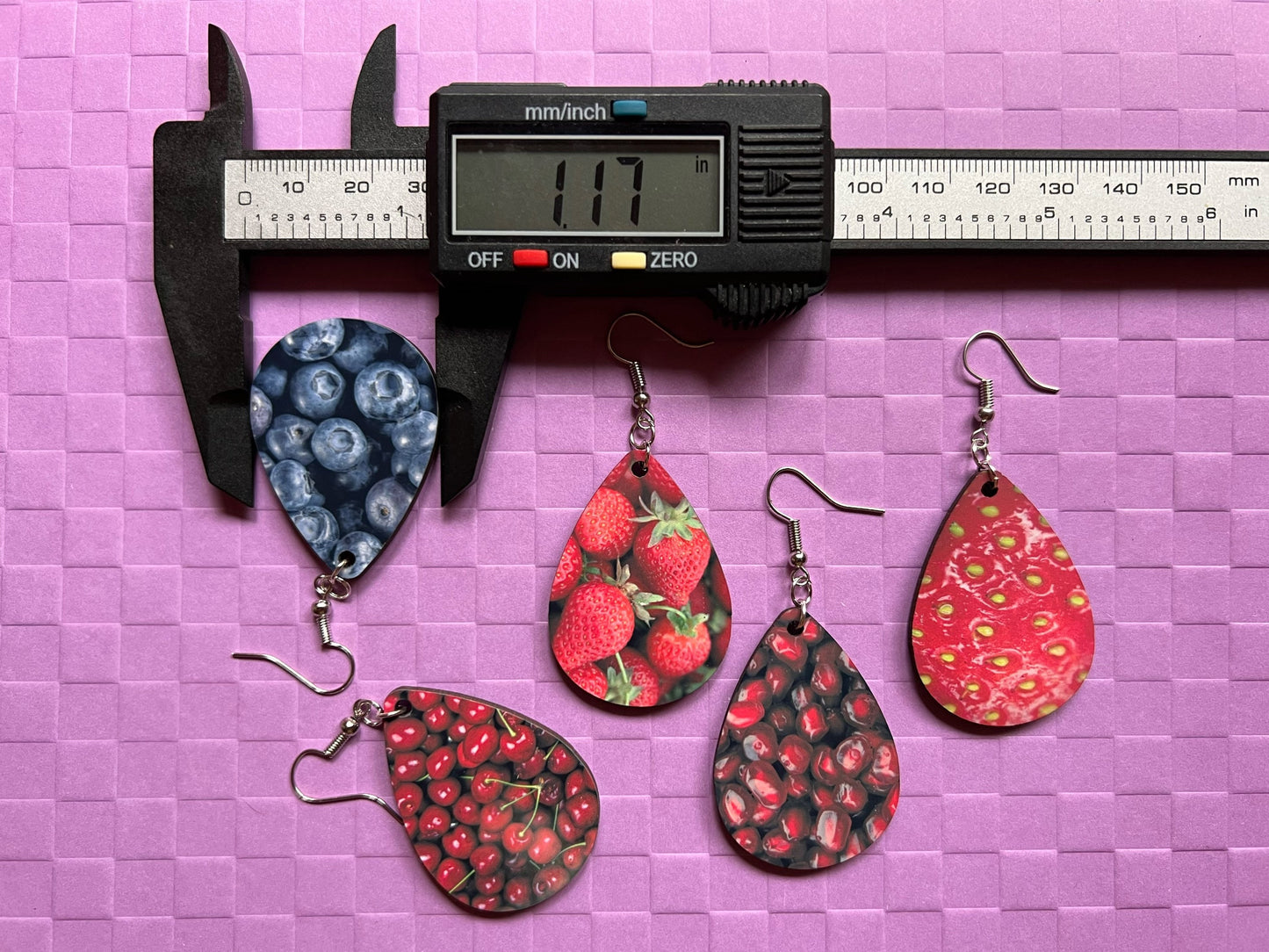 Fruit Earrings: Strawberry, Blueberry, Pomegranates, Cherries, Sublimated, Best Gifts for Her/Him/Them