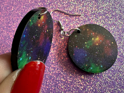 Galaxy Earrings: Laser Cut Acrylic Space Earrings, Astronomy, Stars, Night, Planets, Astrology, NASA, Nebula, Magic, Gifts for Her/Him/Them