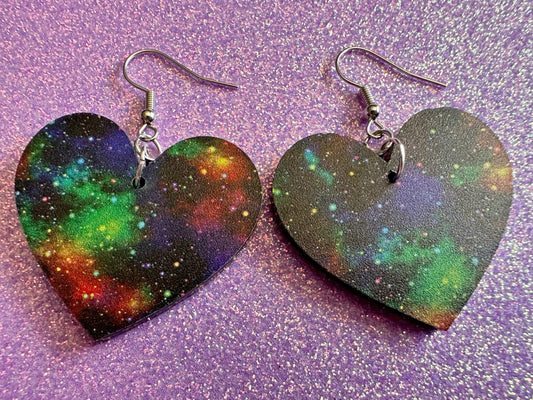 Galaxy Heart Earrings: Laser Cut Acrylic Space Earrings, Astronomy, Stars, Planets, Astrology, NASA, Nebula, Magic, Gifts for Her/Him/Them
