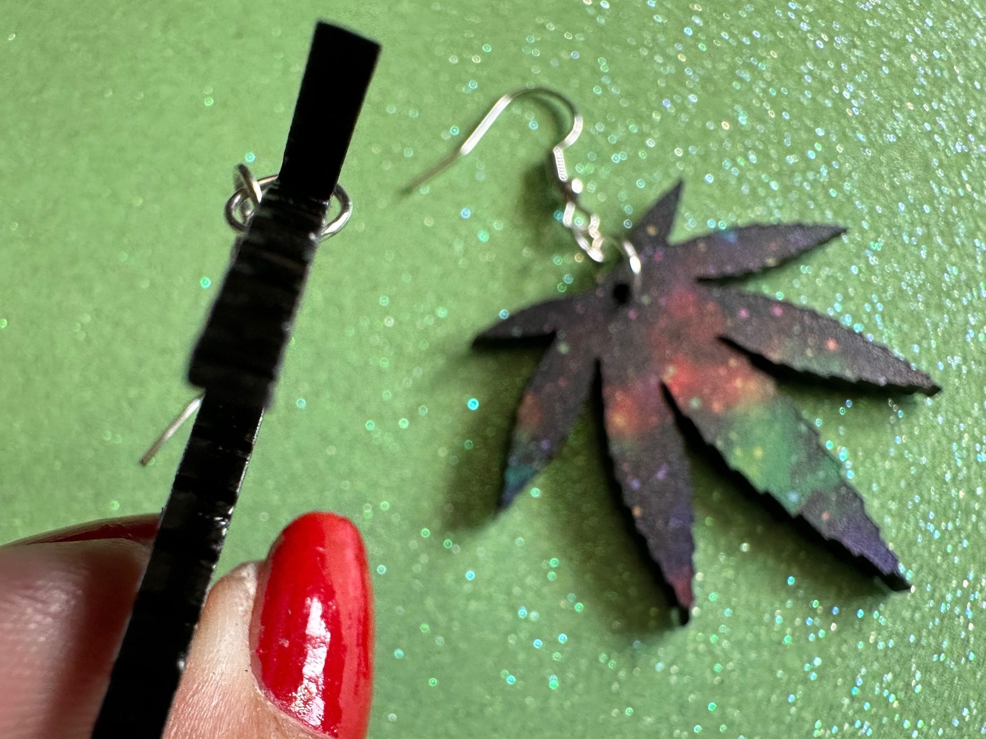 Galaxy  Leaf Earrings: Laser Cut Acrylic, Leaves, Nebula, High, Stars, Planets, Plants, 420, Space, Pot, Best Gifts for Her/Him/Them