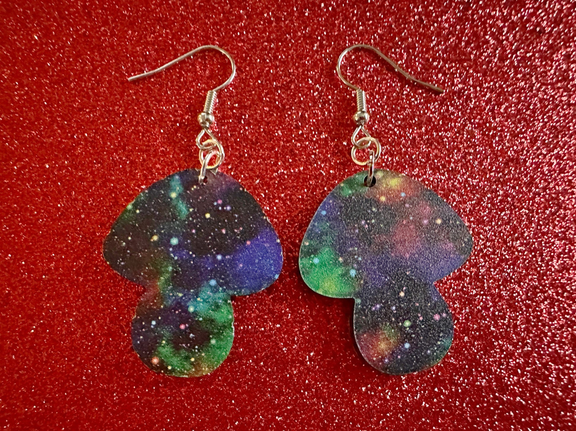 Galaxy Mushroom Earrings: Laser Cut Acrylic Earrings, Astronomy, Stars, Planets, Astrology, Night, Nebula, Magic, Gifts for Her/Him/Them