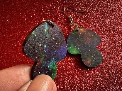 Galaxy Mushroom Earrings: Laser Cut Acrylic Earrings, Astronomy, Stars, Planets, Astrology, Night, Nebula, Magic, Gifts for Her/Him/Them