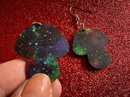 Galaxy Mushroom Earrings: Laser Cut Acrylic Earrings, Astronomy, Stars, Planets, Astrology, Night, Nebula, Magic, Gifts for Her/Him/Them