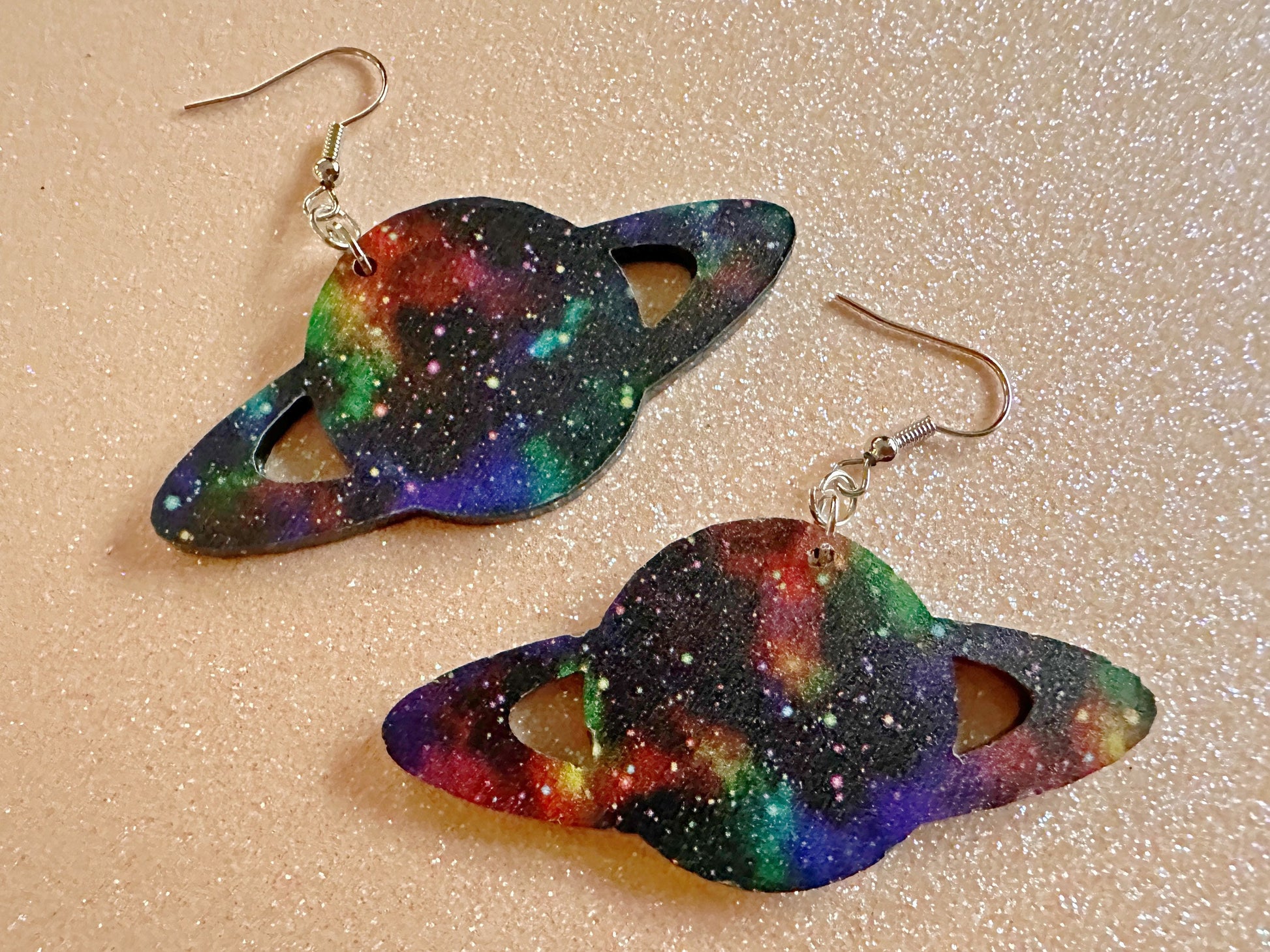 Galaxy Saturn Earrings: Laser Cut Acrylic Planets, Magic, Night Sky, Moons, Astrology, Astronomy, Space Themed, NASA, Gifts for Her/Him/Them