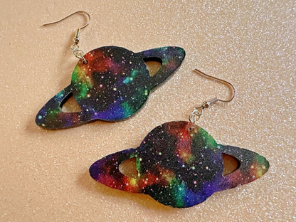 Galaxy Saturn Earrings: Laser Cut Acrylic Planets, Magic, Night Sky, Moons, Astrology, Astronomy, Space Themed, NASA, Gifts for Her/Him/Them